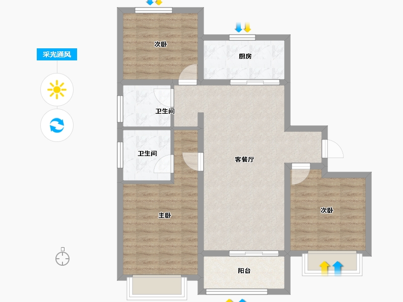 上海-上海市-大名城映园Ⅱ期-83.96-户型库-采光通风