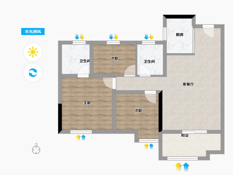 福建省-三明市-美岭·新澜湾-72.97-户型库-采光通风