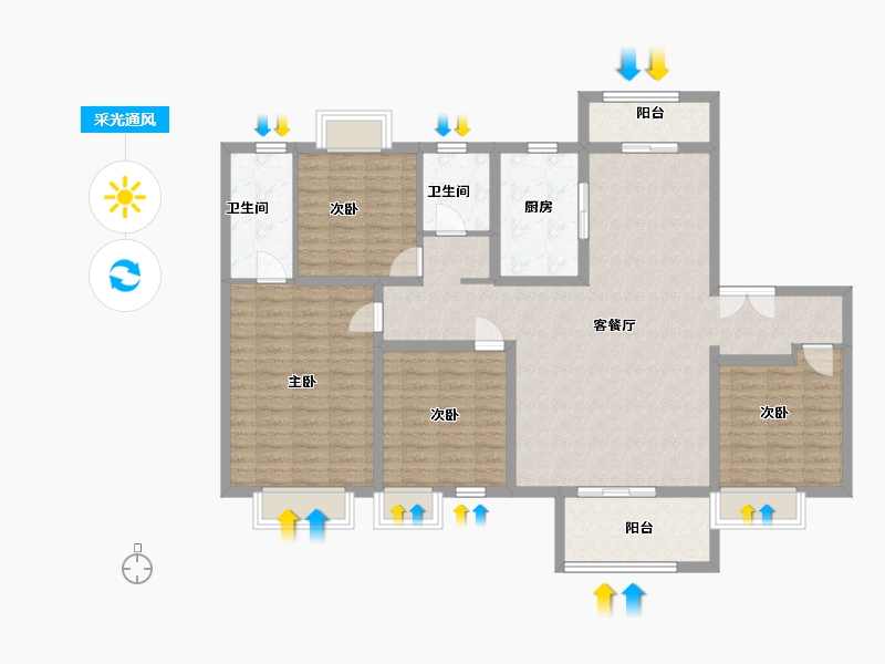 江苏省-南通市-海门沁园-130.00-户型库-采光通风