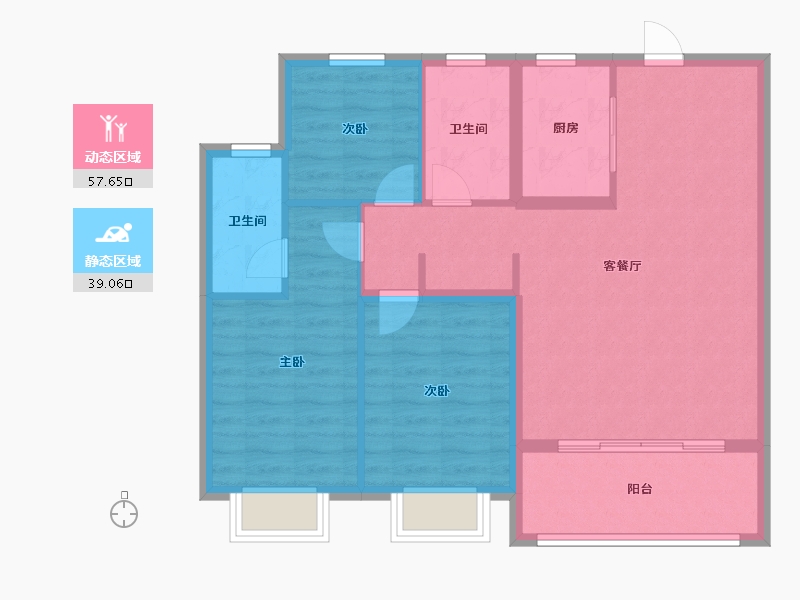 浙江省-宁波市-雅戈尔江上云境-87.20-户型库-动静分区