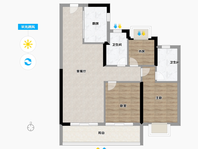 湖北省-武汉市-招商·武汉城建未来中心-77.60-户型库-采光通风