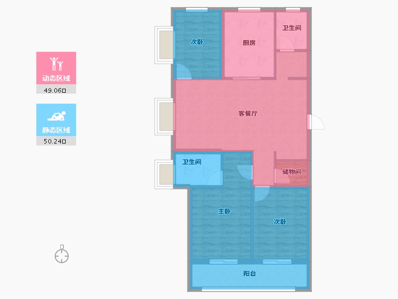 浙江省-宁波市-绿城·春风晴翠-89.60-户型库-动静分区