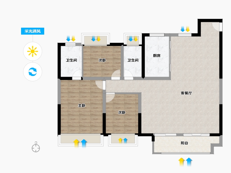 河南省-信阳市-中国铁建·西派澜岸-111.20-户型库-采光通风