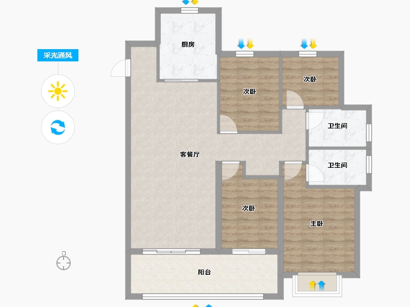 浙江省-宁波市-雅戈尔江上云境-102.41-户型库-采光通风