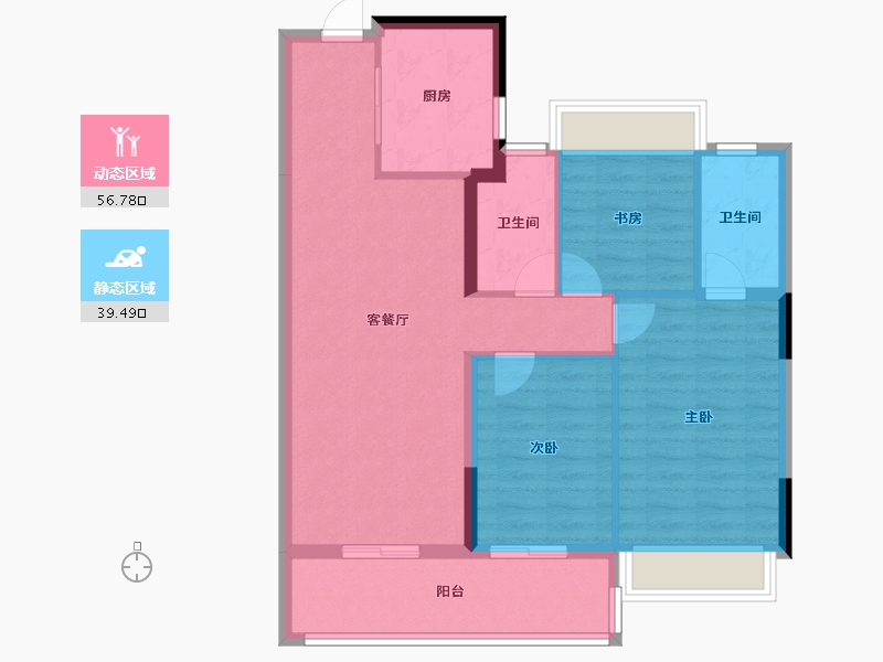 浙江省-湖州市-鸣翠里-86.74-户型库-动静分区