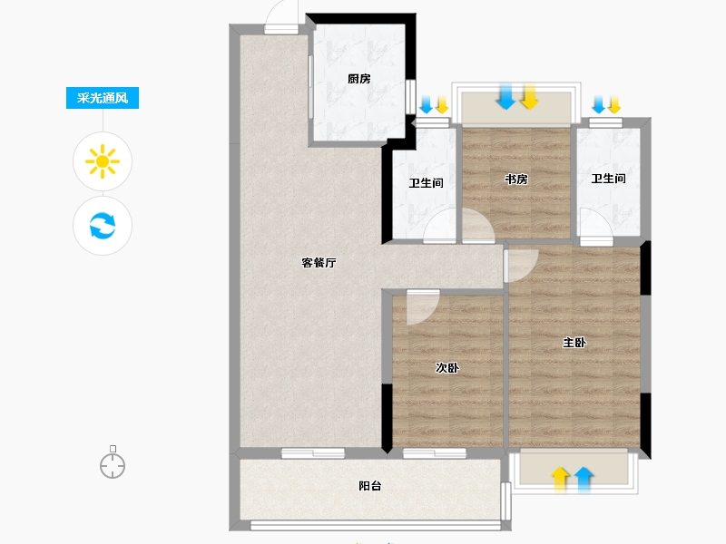 浙江省-湖州市-鸣翠里-86.74-户型库-采光通风