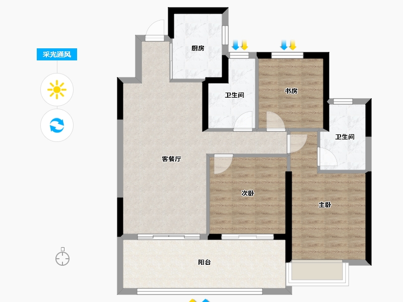 浙江省-宁波市-绿城·春风晴翠-88.01-户型库-采光通风