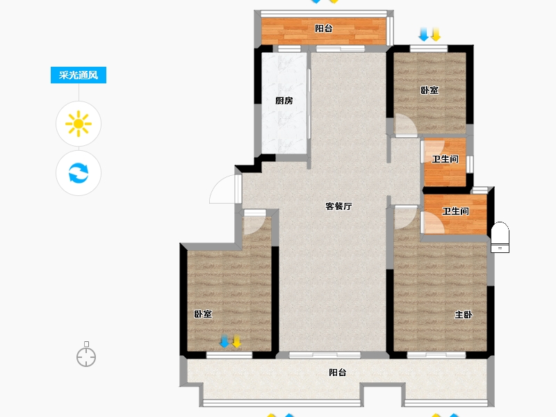 河南省-濮阳市-住友和园-100.93-户型库-采光通风