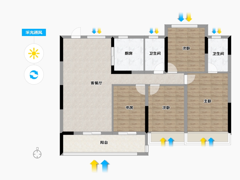 浙江省-湖州市-鸣翠里-111.36-户型库-采光通风