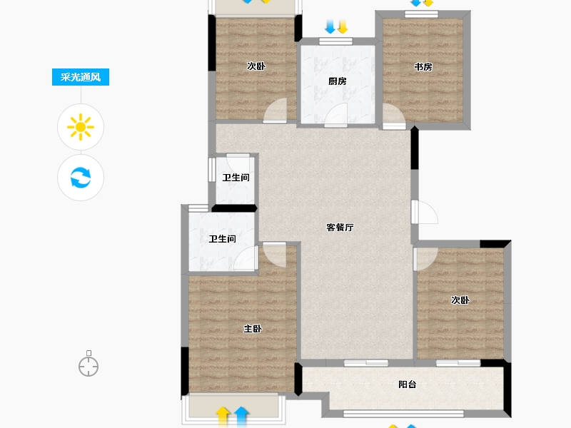 浙江省-湖州市-大华锦澜府-105.56-户型库-采光通风