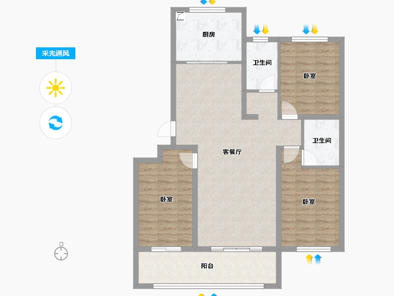 山东省-德州市-糖城•印象-100.81-户型库-采光通风