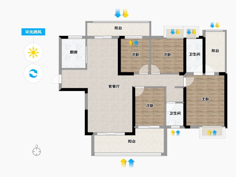 湖南省-长沙市-嘉宇北部湾-116.68-户型库-采光通风