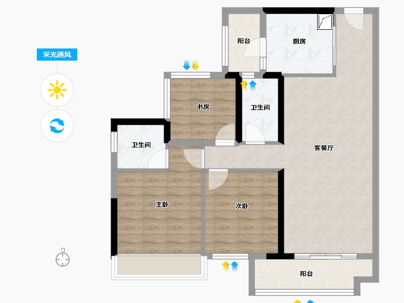 广东省-韶关市-碧桂园太阳城-84.89-户型库-采光通风