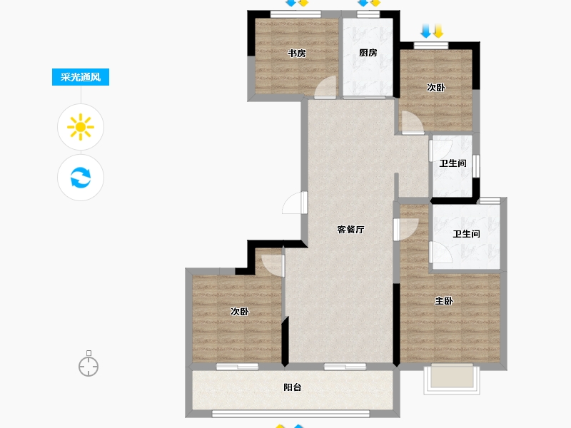 浙江省-宁波市-荣安观棠晴雨府-98.41-户型库-采光通风