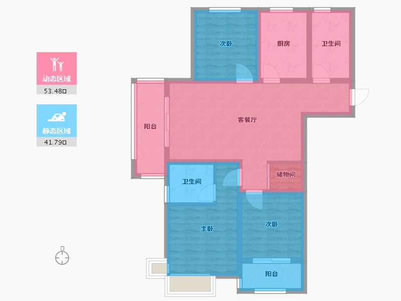 安徽省-宣城市-世家花园(泾川大道)-90.50-户型库-动静分区