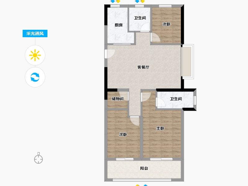 浙江省-宁波市-三里风荷-87.20-户型库-采光通风