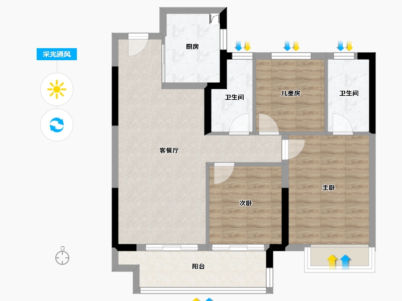 江苏省-常州市-嘉宏澎π-80.34-户型库-采光通风