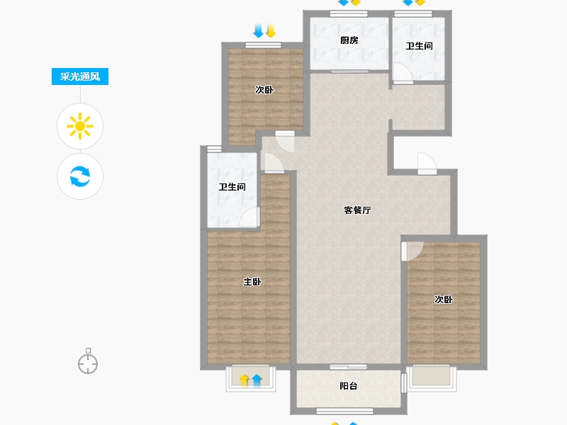 山东省-济宁市-华翔 •海棠园-125.10-户型库-采光通风