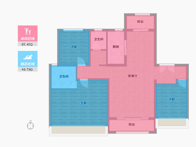 新疆维吾尔自治区-阿勒泰地区-疆山府-113.00-户型库-动静分区