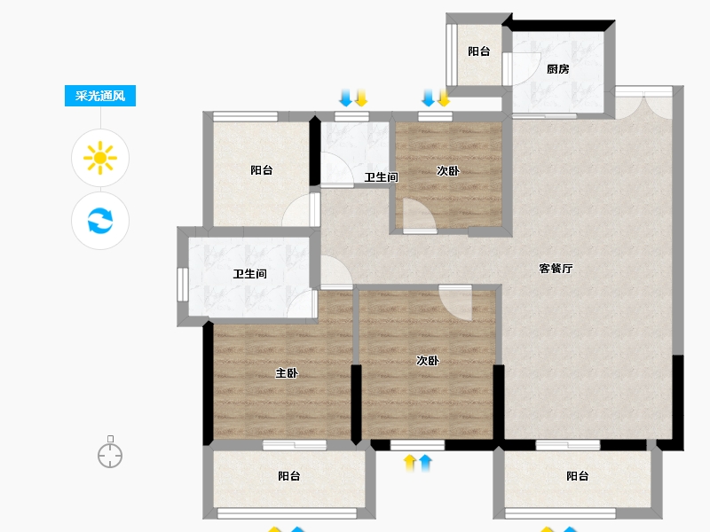 广西壮族自治区-南宁市-大都公馆-90.00-户型库-采光通风