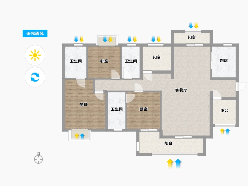 广东省-江门市-绿地·公园城世家-119.50-户型库-采光通风