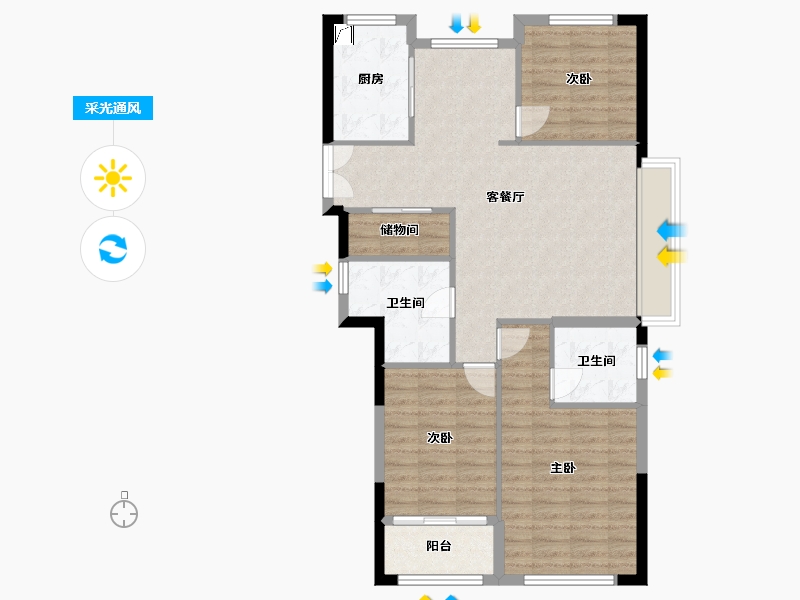 浙江省-温州市-横阳小区-96.00-户型库-采光通风