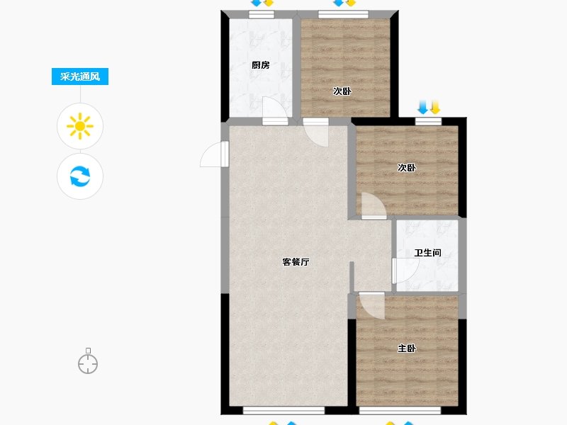 内蒙古自治区-呼和浩特市-万锦云锦-73.75-户型库-采光通风