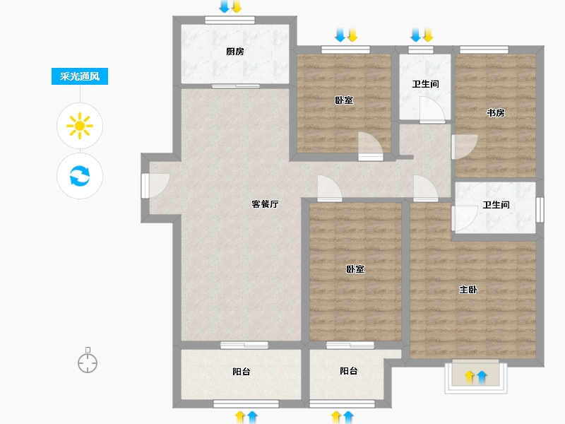 江苏省-徐州市-秀水华庭-129.62-户型库-采光通风