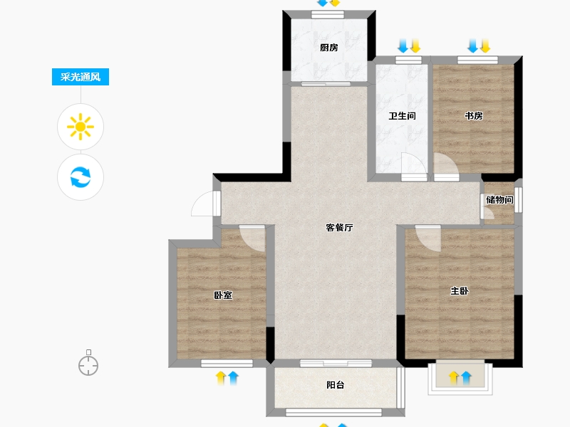 山东省-菏泽市-学府名都-96.00-户型库-采光通风