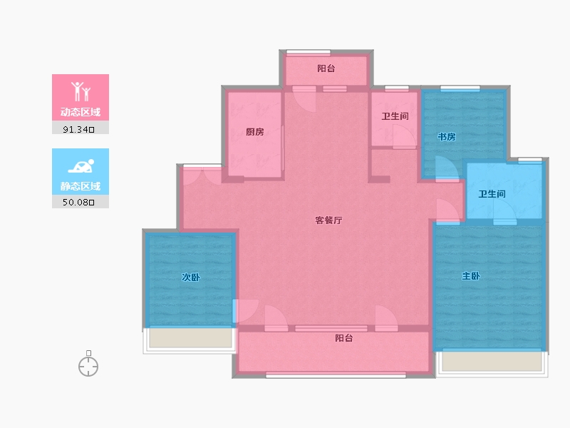 山东省-威海市-金地华发·峯范-128.00-户型库-动静分区