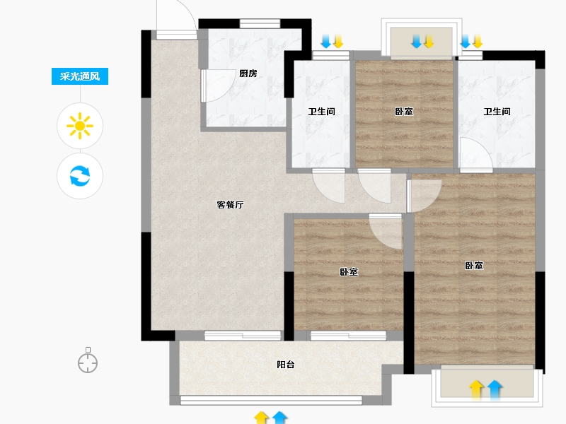 江苏省-常州市-璞悦缦宸-78.00-户型库-采光通风