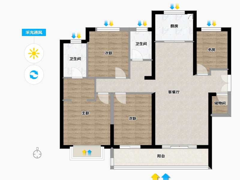 陕西省-西安市-金地中央公园-100.00-户型库-采光通风