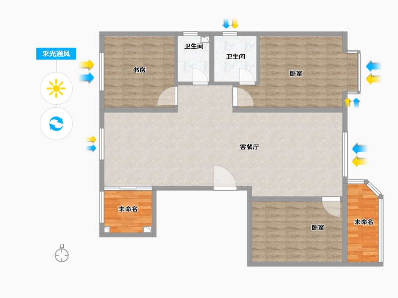 山西省-临汾市-金域蓝湾-103.23-户型库-采光通风