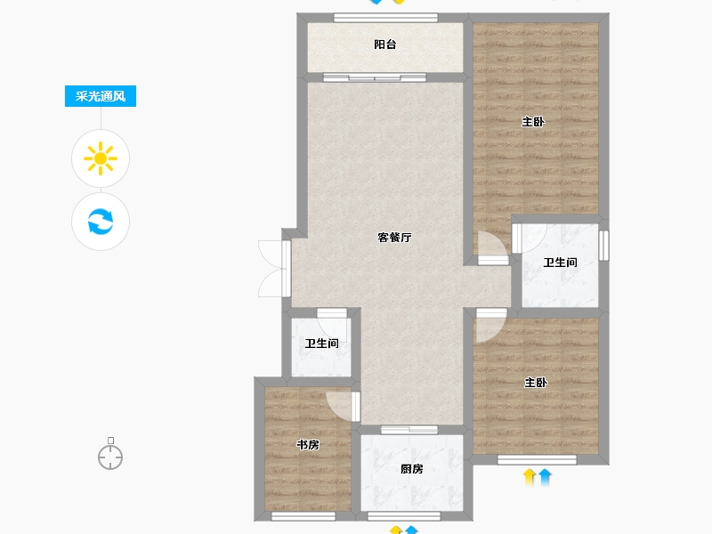 宁夏回族自治区-银川市-玺云台-北区-90.19-户型库-采光通风