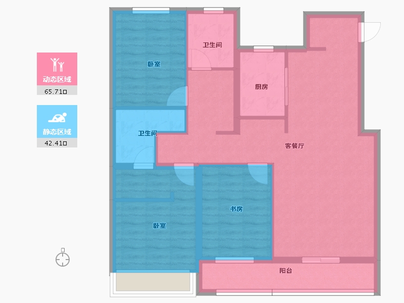 内蒙古自治区-呼和浩特市-紫云·锦都-95.35-户型库-动静分区