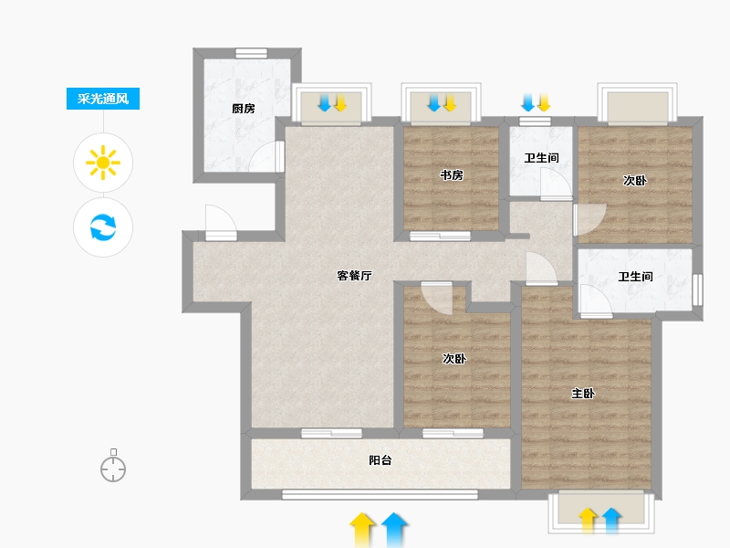 湖北省-武汉市-华星融城-115.00-户型库-采光通风