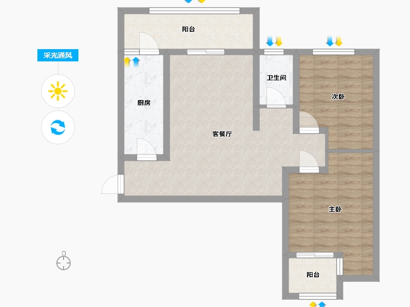 陕西省-西安市-高科绿水东城-73.00-户型库-采光通风