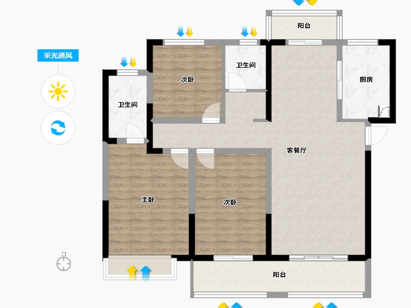 河南省-新乡市-阳光华府-115.00-户型库-采光通风