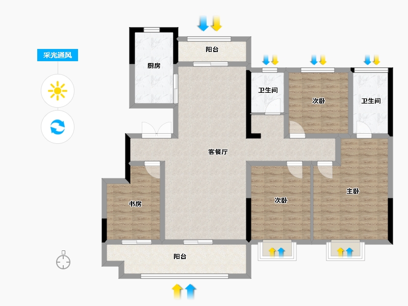 安徽省-芜湖市-徽鸿·南湖印-124.80-户型库-采光通风