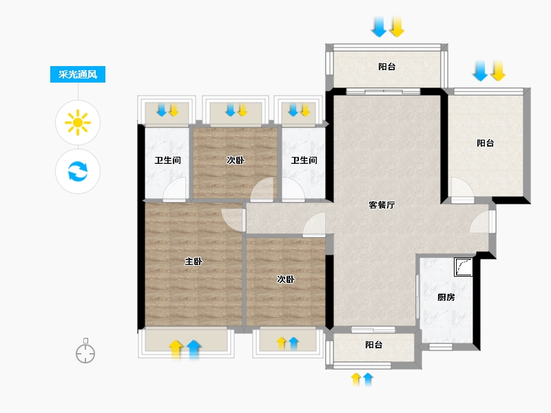 广东省-中山市-龙光·玖誉府-92.25-户型库-采光通风