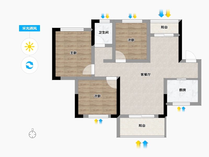 四川省-乐山市-阳光·研溪华府-62.17-户型库-采光通风