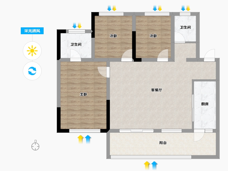 四川省-乐山市-阳光·研溪华府-93.87-户型库-采光通风