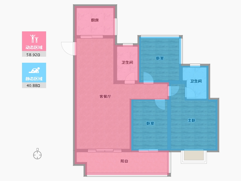 安徽省-合肥市-金辉中梁优步学府​-88.80-户型库-动静分区