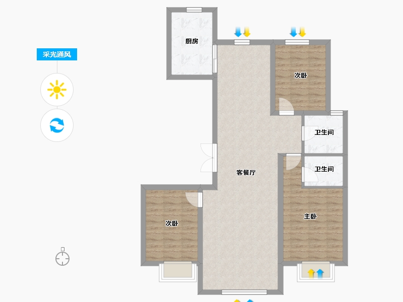 内蒙古自治区-包头市-方兴衛仕府-95.45-户型库-采光通风