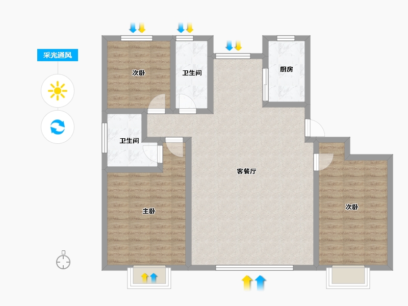 内蒙古自治区-通辽市-万华幸福里-101.96-户型库-采光通风