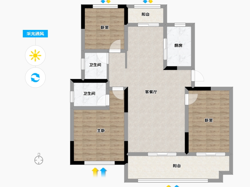 安徽省-芜湖市-百草园•如园小区-96.00-户型库-采光通风