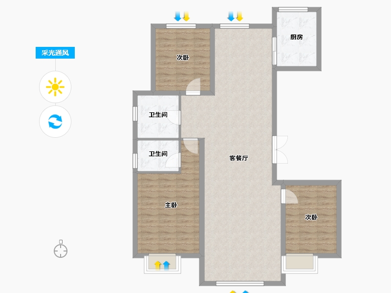 内蒙古自治区-包头市-方兴衛仕府-106.81-户型库-采光通风