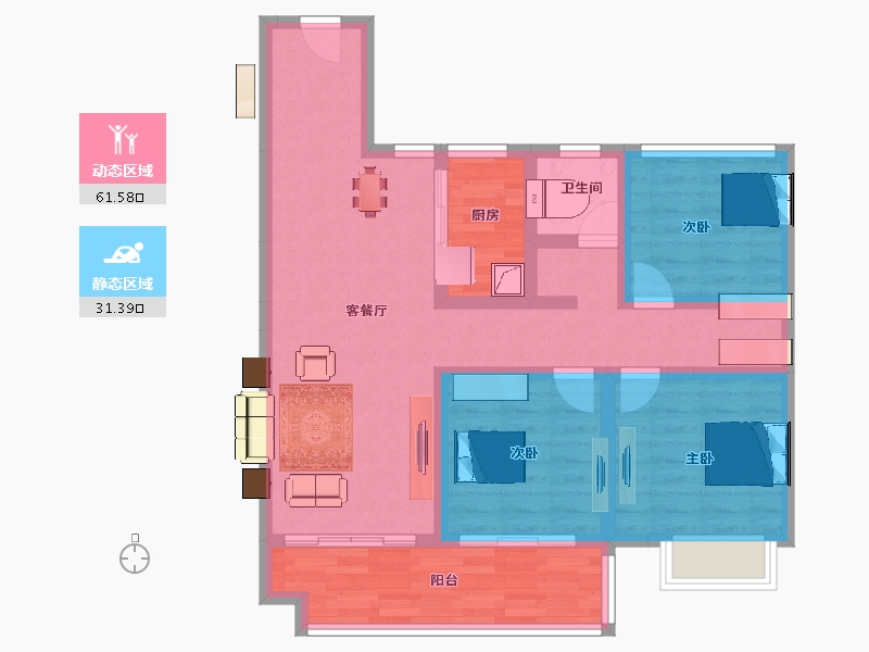 安徽省-阜阳市-琨宇悦湖城-81.61-户型库-动静分区