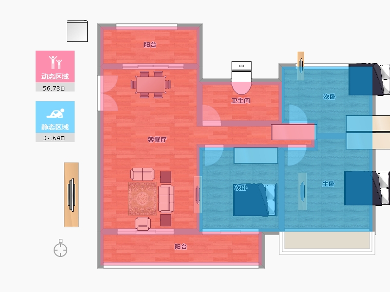 安徽省-阜阳市-太和绿城明月江南-84.00-户型库-动静分区