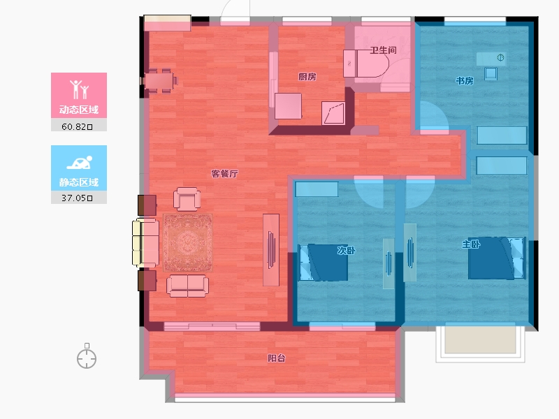 安徽省-阜阳市-琨宇悦湖城-86.41-户型库-动静分区